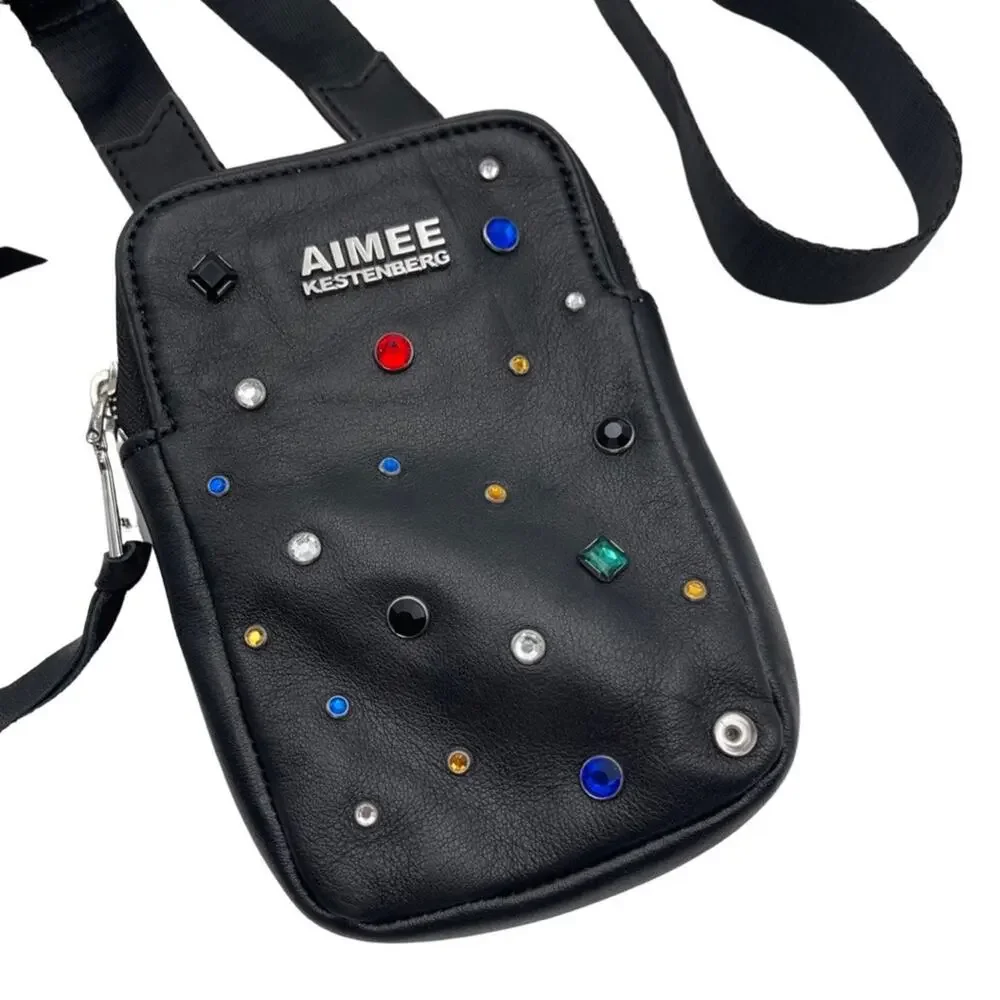Aimee Kestenberg Black Starlight Leather Just Saying Jeweled Crossbody Bag